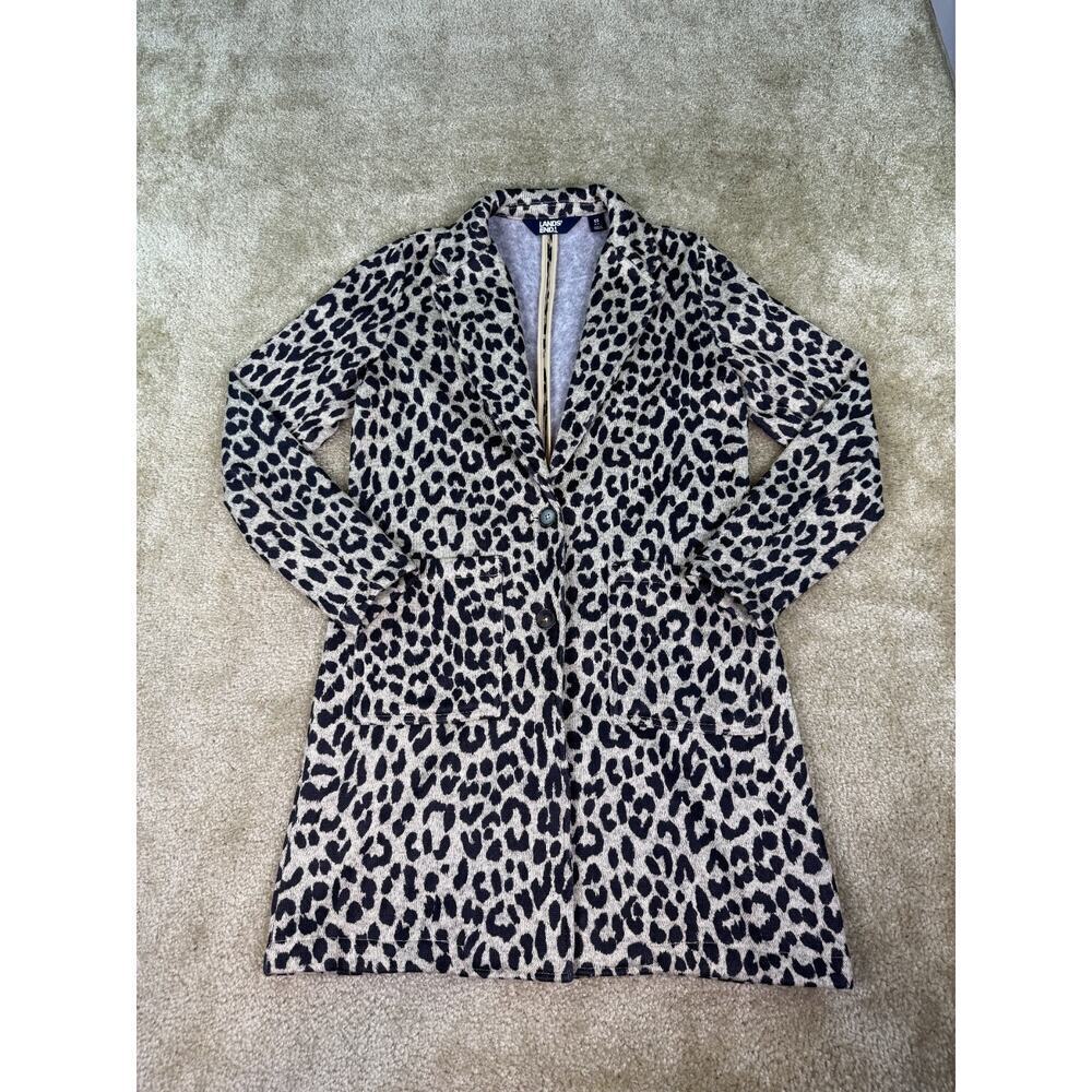 Lands End Coat Womens Size XS Jacket Leopard Buttons B761